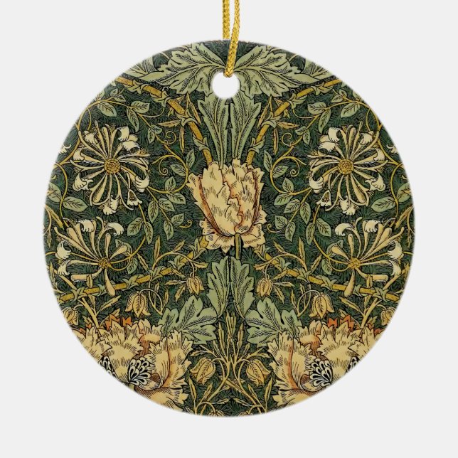 Ornamento De Cerâmica William Morris Honeysuckle Green Floral (Frente)