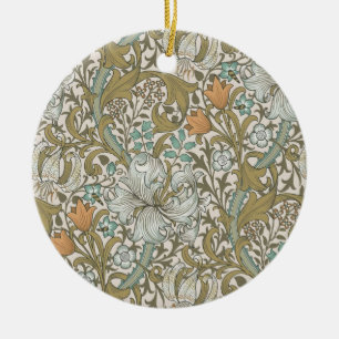 Ornamento De Cerâmica William Morris Ouro Lily Blue Dourado Classic