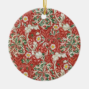 Ornamento De Cerâmica William Morris Seaweed Vermelhos Antigos Flores