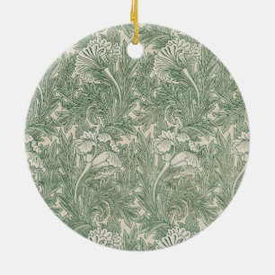 Ornamento De Cerâmica William Morris Verde Sage Padrão de Tulipa: Vintag