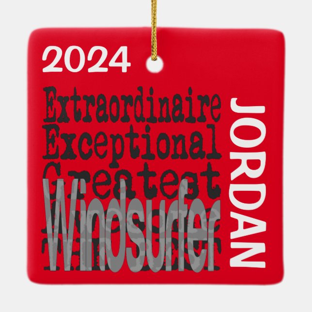 Ornamento De Cerâmica Windsurfer Extraordinaire CUSTOM (Verso)