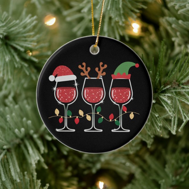 Ornamento De Cerâmica Wine Glass Christmas Lights Xmas Holiday Drinking (Árvore)