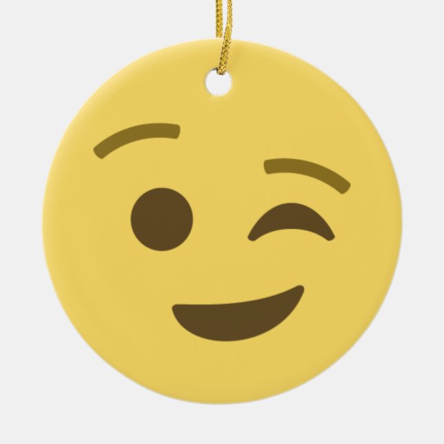 Ornamento De Cerâmica Winking Emoji (Frente)