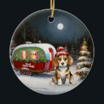 Ornamento De Cerâmica Winter Beagle Caravan Christmas Adventure<br><div class="desc">Adotar a magia de uma noite de inverno nevada enquanto uma caravana desliza graciosamente através da paisagem iluminada pela lua. A beleza serena da neve escutadora e o brilho encantador da lua criam uma cena cativante,  prometendo uma aventura inesquecível de Natal cheia de calor,  alegria e memórias queridas.</div>