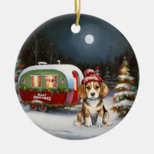 Ornamento De Cerâmica Winter Beagle Caravan Christmas Adventure