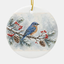 Winter Bluebird Gift Watercolor Snowy Branch Berri