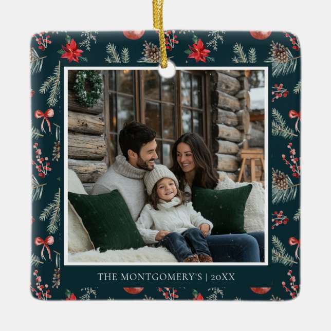Ornamento De Cerâmica Winter Botanicals | Elegant Photo Christmas (Frente)