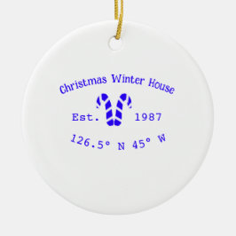 Ornamento De Cerâmica Winter Christmas house blue candy canes est. Year