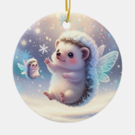 Ornamento De Cerâmica Winter Fairy Hedgehogs – Cute Snowflake