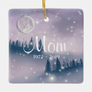 Ornamento De Cerâmica Winter Forest In Memory Mom Photo Christmas