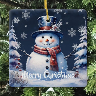 Ornamento De Cerâmica Winter Forest Snowman Natal