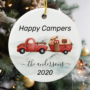 Ornamento De Cerâmica Winter Holiday RV Camper Monogram Happy Campers
