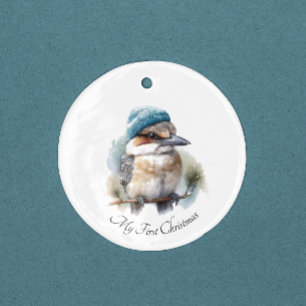 Ornamento De Cerâmica Winter Kookaburra Wish, personalizado