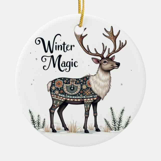 Ornamento De Cerâmica Winter Magic Reindeer Ornament (Frente)