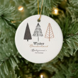 Ornamento De Cerâmica Winter Onederland First Christmas Boho Minimalista<br><div class="desc">Boho Bliss em Cada Ramificação: Abraçar as serenas vibrações do nosso ornamento da Terra Onederland de inverno, enfeitado com três árvores na moda, minimalistas. As cores do som criam uma atmosfera tranquila, fazer que seja a escolha ideal para o primeiro Natal do seu filho. É uma celebração da simplicidade e...</div>