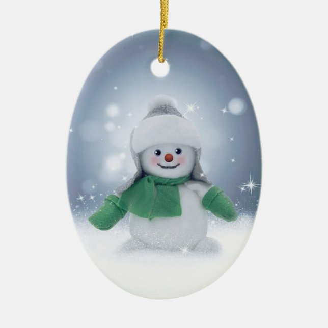 Ornamento De Cerâmica Winter Snowman em Verde (Frente)