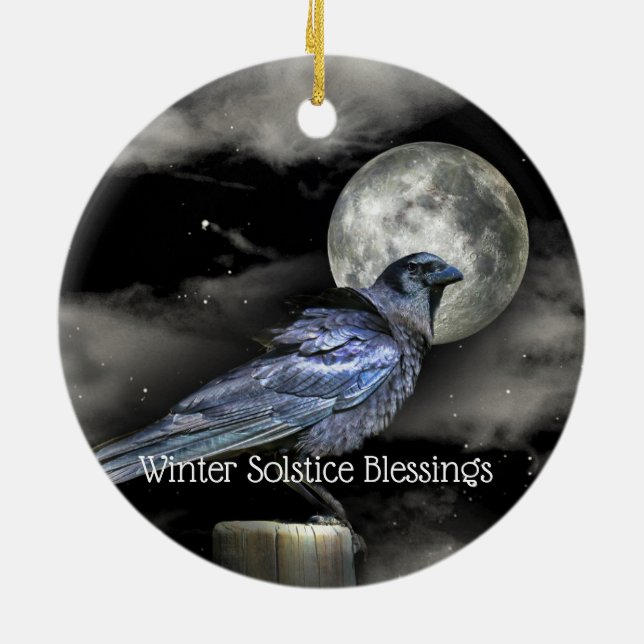 Ornamento De Cerâmica Winter Solstice Raven Crow Moon Pagan (Traseira)