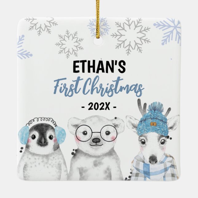Ornamento De Cerâmica Winter Wonderland Boy Primeiro Natal (Verso)