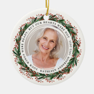 Ornamento De Cerâmica Winter Wreath Wings Were Ready Photo Memorial