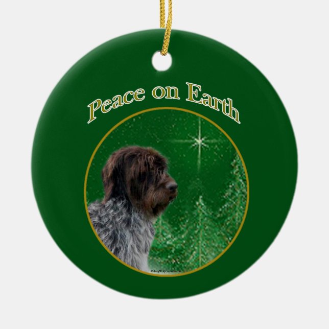 Ornamento De Cerâmica Wirehaired Apontando Griffon Peace (Frente)