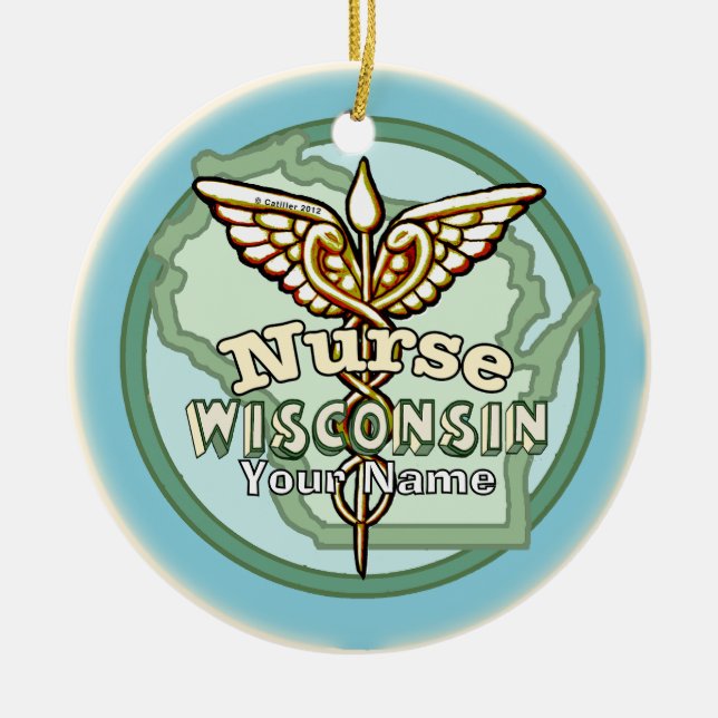 Ornamento De Cerâmica Wisconsin Nurse Caduceus (Frente)