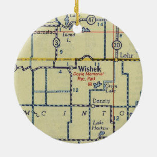 Ornamento De Cerâmica Wishek e o antigo mapa