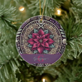 Ornamento De Cerâmica Witchy Poinsettia Pentagram Mandala