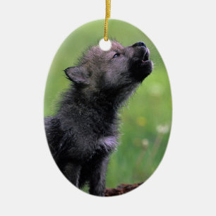 Ornamento De Cerâmica Wolf Cub Howling