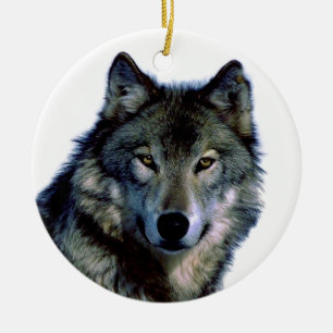 Ornamento De Cerâmica Wolf Portrait