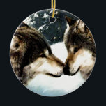 Ornamento De Cerâmica Wolf Snow Winter Casal Love<br><div class="desc"></div>