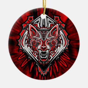 Ornamento De Cerâmica Wolf Tattoo Style Haida Art Circle Ornament