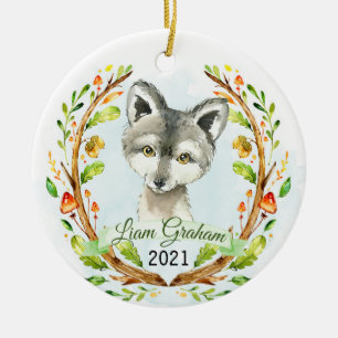 Ornamento De Cerâmica Wolf Woodland Natal Holiday Keepsawn