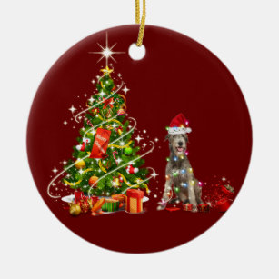 Ornamento De Cerâmica Wolfhound Irlandês no Natal do Chapéu