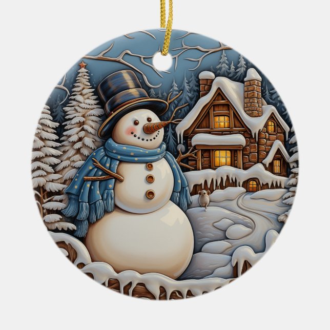 Ornamento De Cerâmica Wonderland Charm de inverno: Retro Natal (Frente)