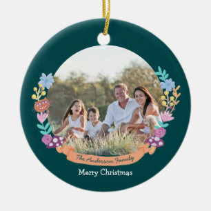 Ornamento De Cerâmica Wonderland Dreamer floral wreath_green