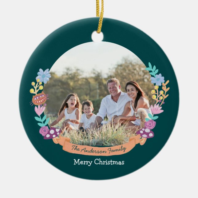 Ornamento De Cerâmica Wonderland Dreamer floral wreath_green (Frente)