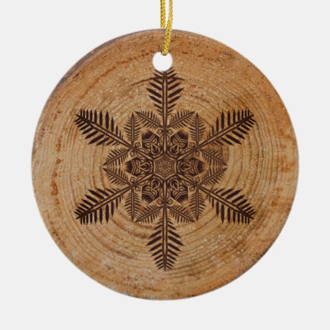 Ornamento De Cerâmica Wood Burn Snowflake (Frente)