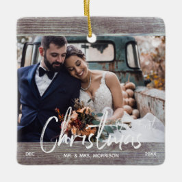 Ornamento De Cerâmica Wood Rustic Nossa Primeira Foto De Casamento De Na