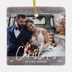 Ornamento De Cerâmica Wood Rustic Nossa Primeira Foto De Casamento De Na