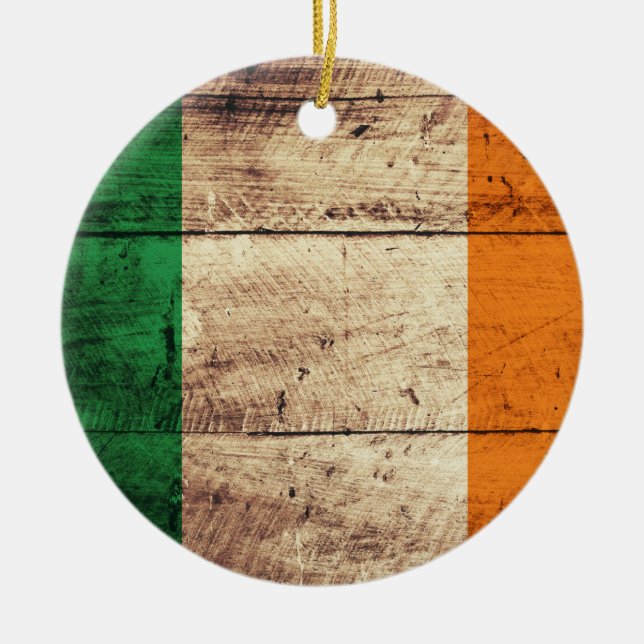 Ornamento De Cerâmica Wooden Ireland Flag (Frente)