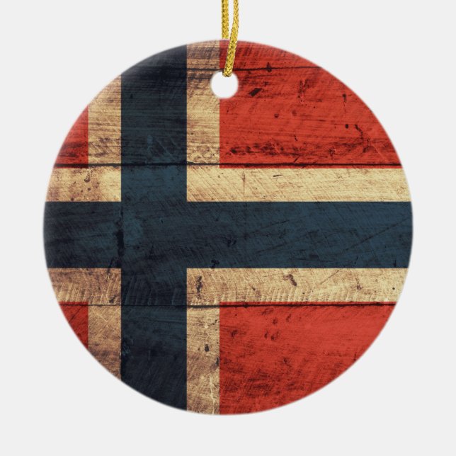 Ornamento De Cerâmica Wooden Norway Flag (Frente)
