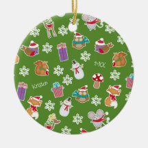 Woodland Animal Pattern Green Merry Christmas
