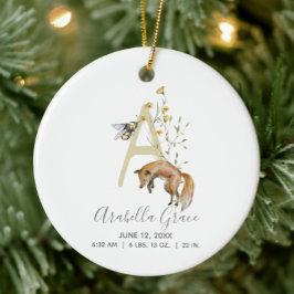 Ornamento De Cerâmica Woodland Baby Birth Stats Foto Monograma A