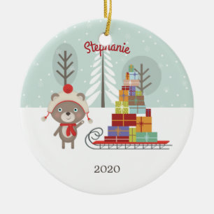 Ornamento De Cerâmica Woodland Bear Christmas