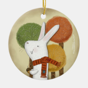 Ornamento De Cerâmica Woodland Bunny com Acorn