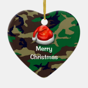 Ornamento De Cerâmica Woodland Camouflage Feliz Coração de Natal