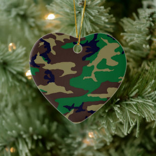 Ornamento De Cerâmica Woodland Camouflage Heart