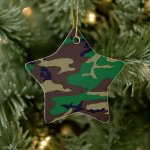 Ornamento De Cerâmica Woodland Camouflage Porcelain Star Ornament