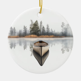 Ornamento De Cerâmica Woodland Canoe Round Holiday Ornament