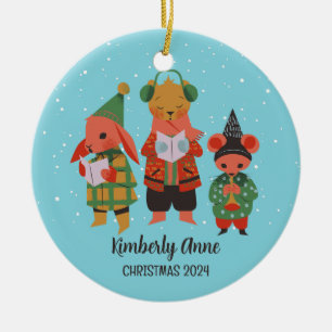 Ornamento De Cerâmica Woodland Christmas Animal Snowy Winter Holiday